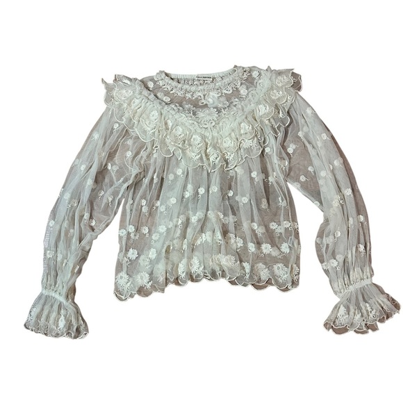 Ulla Johnson Ivory Lace Long Sleeve Lucien Sheer Top Size 4 - Picture 2 of 6